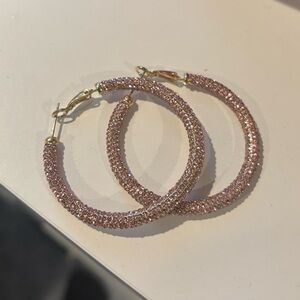 Pink sparkly hoop earrings new